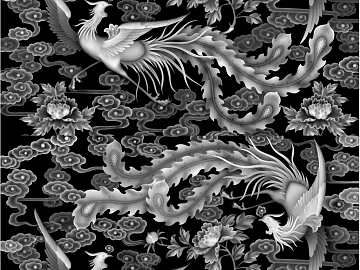 Dragon and Phoenix relief black and white bump texture (ID:ffach522156)