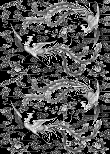 Dragon and Phoenix relief black and white bump texture