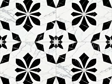 Modern Simple Antique Black and White Stone Parquet Flower Geometric Pattern Water Knife Cut Parquet Floor Tile Light Luxury Black and White Parquet Marble texture (ID:ffaeh918877)