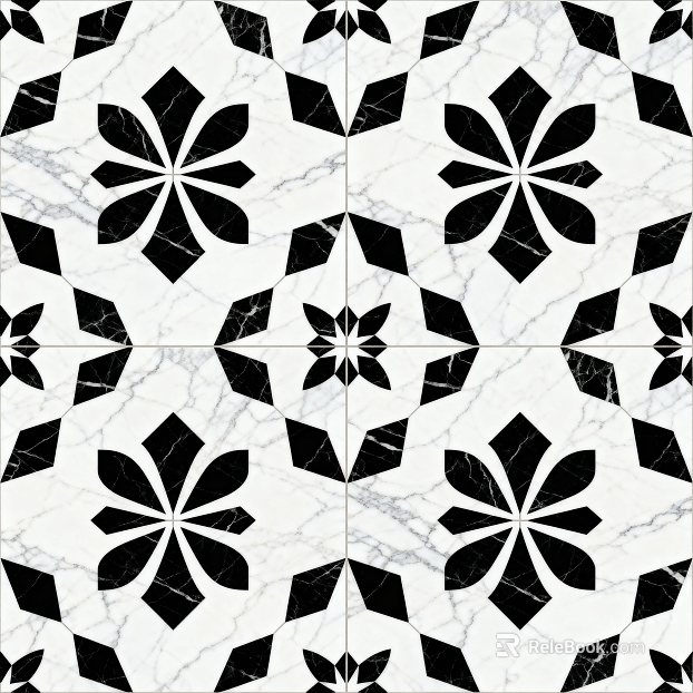 Modern Simple Antique Black and White Stone Parquet Flower Geometric Pattern Water Knife Cut Parquet Floor Tile Light Luxury Black and White Parquet Marble texture