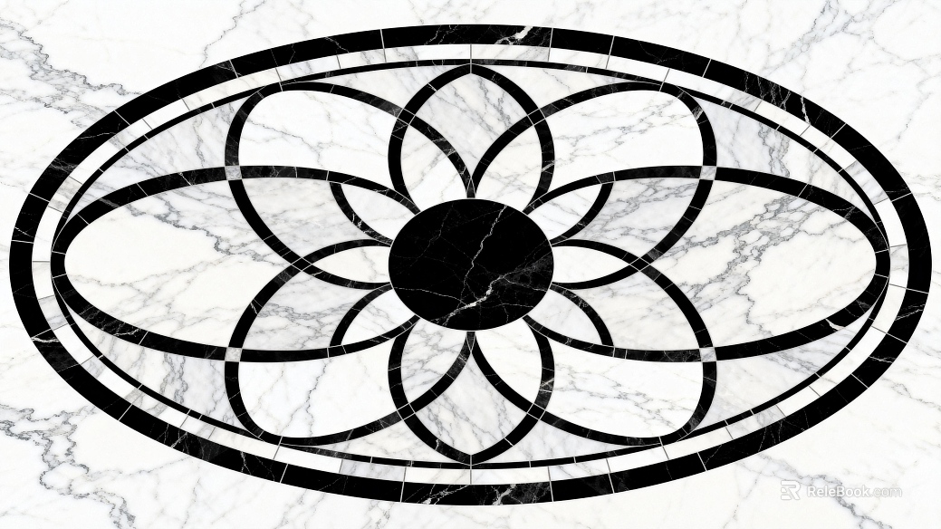 Modern Black and White Stone Parquet Flower Geometric Pattern Water Knife Stone Parquet Floor Tile Light Luxury Black and White Parquet Marble Black and White Stone Oval Parquet Porch Stone Parquet texture
