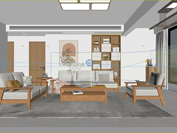 Log Color Nordic Living Room Furniture Map 3d model