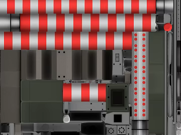 Red and white striped metal rolling shutter door texture (ID:ffaeh052966)