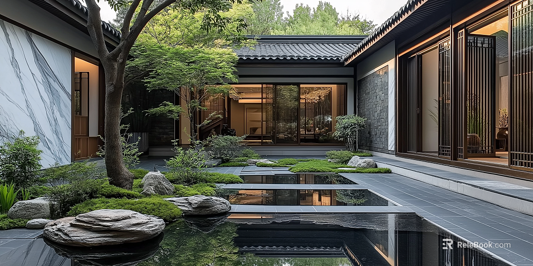 New Chinese Garden Landscape Courtyard Exterior texture