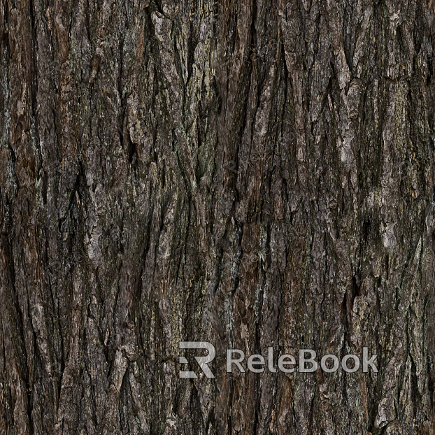 A close-up of a weathered, grayish-brown tree bark with deep fissures and textured scales, resembling the resilient skin of an ancient oak.