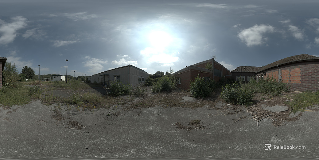 HDR Building Sky Environment Factory HD Industrial Old Parking Lot Ruins Sunny texture