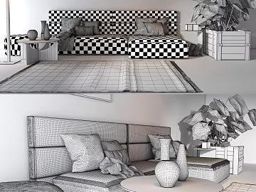 Black and white checkerboard sofa fabric 3d model