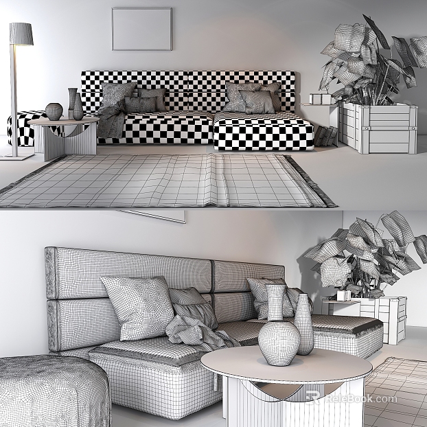 Black and white checkerboard sofa fabric texture
