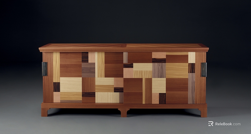 Retro style multi-color wood mosaic TV cabinet texture