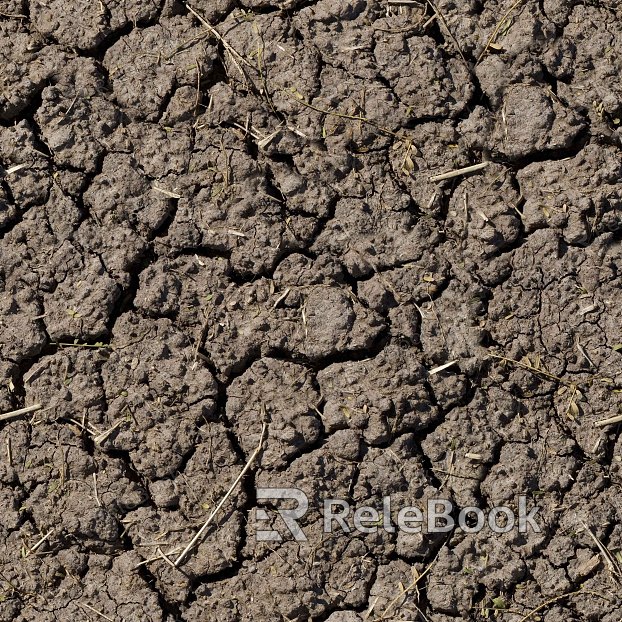 The image depicts a vast, wet mud ground, characterized by its dark, rich color and textured surface, dotted with small puddles reflecting the sky.