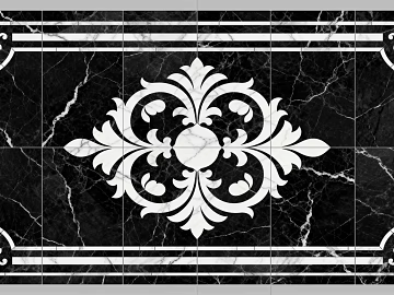 Modern Middle Ancient Style Black and White Stone Parquet Flower Geometric Pattern Water Knife Stone Parquet Floor Tile Light Luxury Black and White Parquet Marble texture (ID:ffaeh804297)