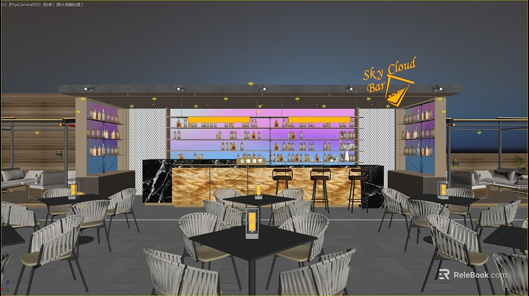 Modern open-air bar commercial scene texture