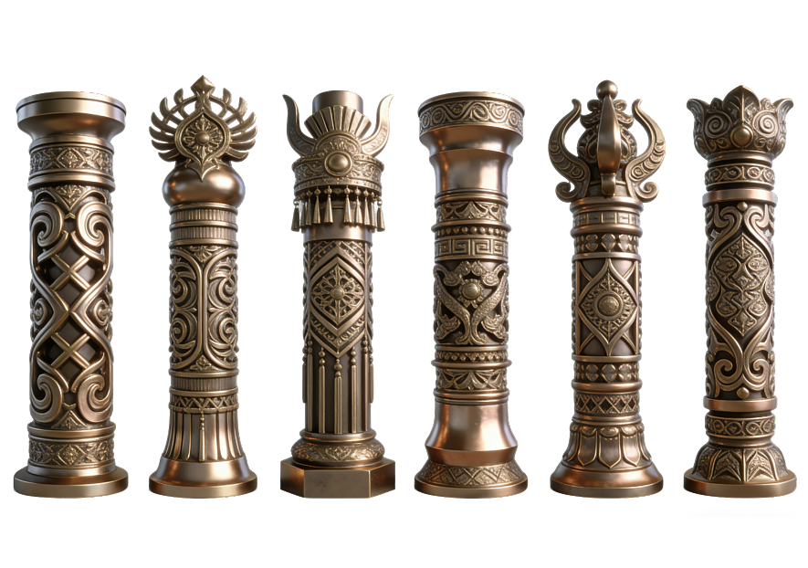 Bronze carved metal column building elements texture