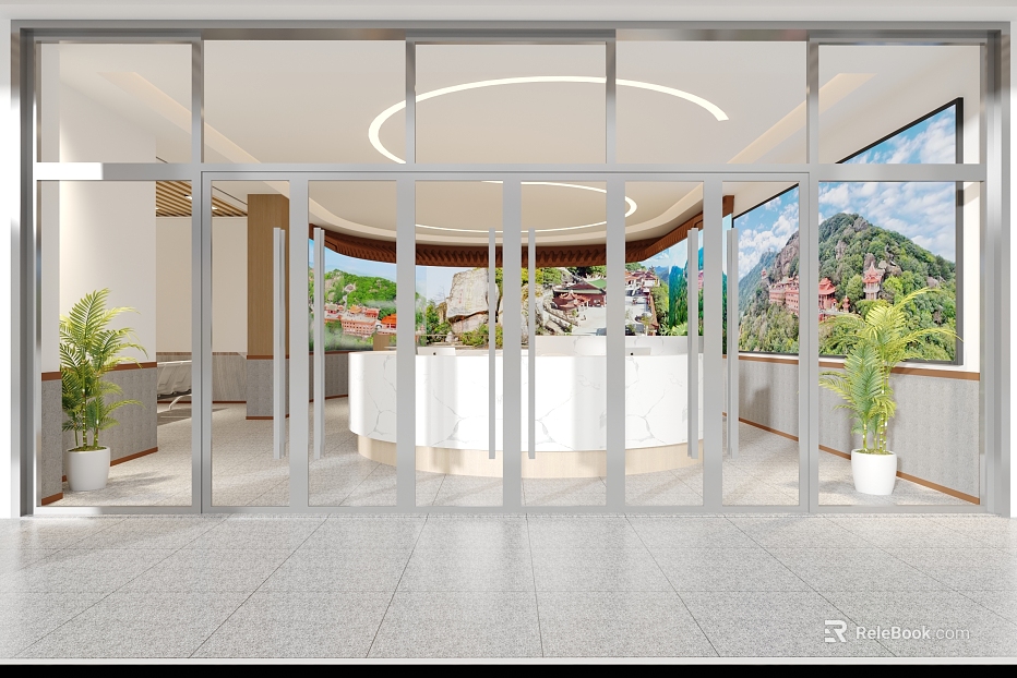 Modern silver gray glass door office lobby texture