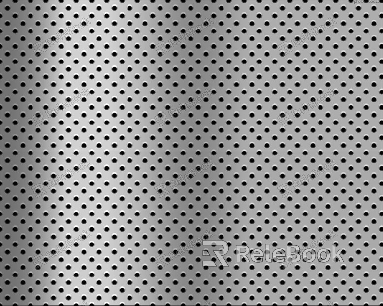 The image depicts a perforated metal plate with a uniform pattern of small, circular holes, offering a sleek, industrial aesthetic with a grid-like structure.