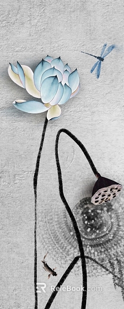 New Chinese Light Blue Lotus Decorative Painting texture