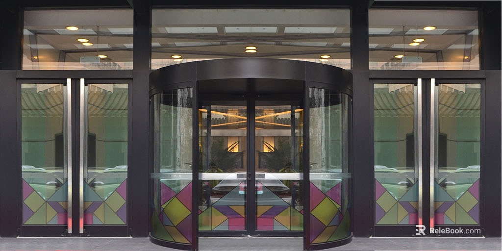 Modern Stained Glass Revolving Door Commercial Lobby texture