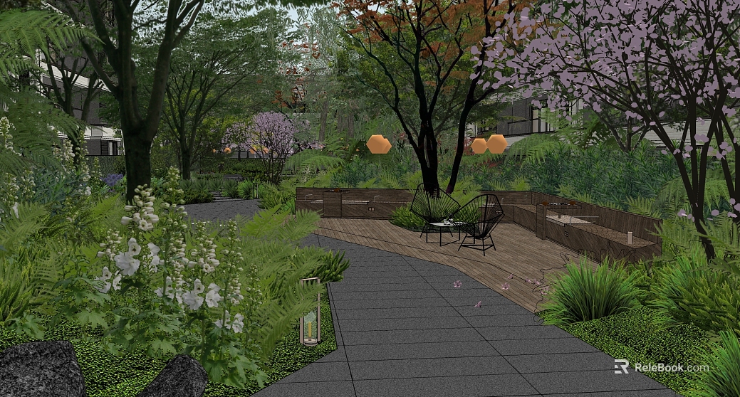 Modern wind community under the forest leisure space texture