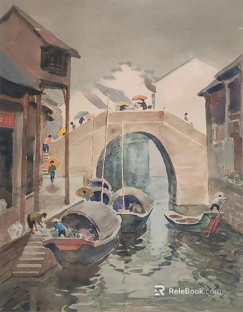 Watercolor Jiangnan Watertown texture