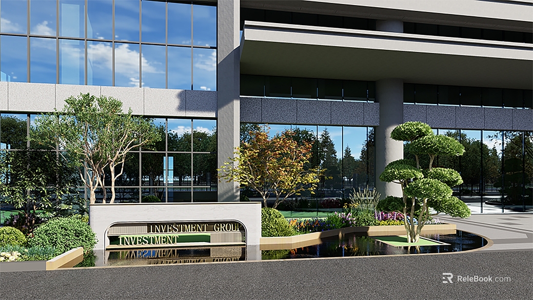 Outdoor Landscape Map of Modern Office Building texture