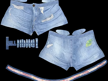 Light blue holed denim shorts fabric texture (ID:ffaeh751929)