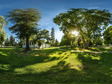 Blue Sky White Clouds Lawn Woods Landscape Panoramic HDR texture (ID:ffach554738)