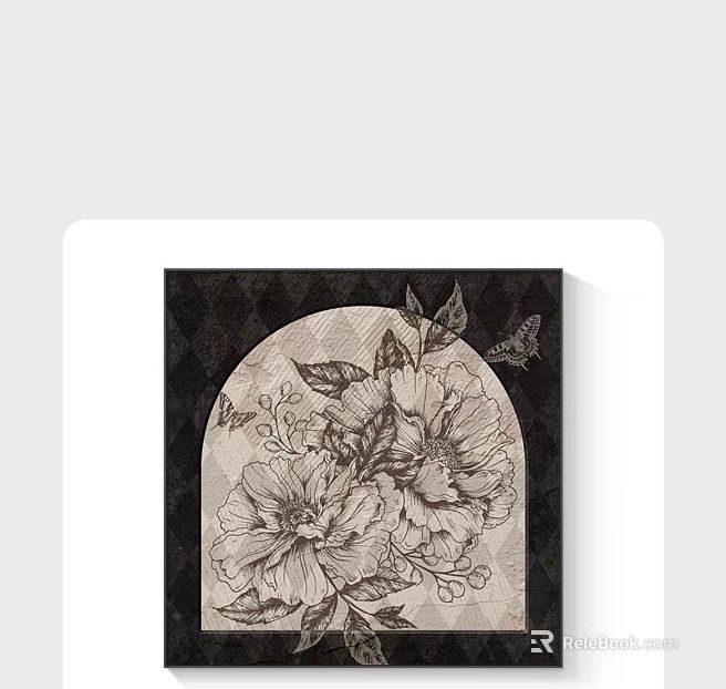 Retro Style Grey Flower Decorative Painting Living Room Hanging Painting texture