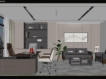 Modern gray office space scene 3d model