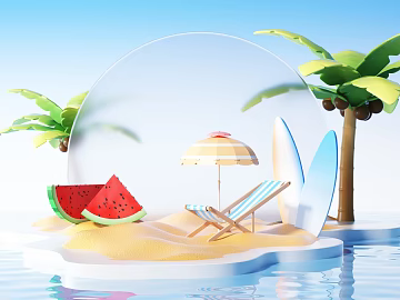 3D Cartoon Wind Island Vacation Scene 3d model