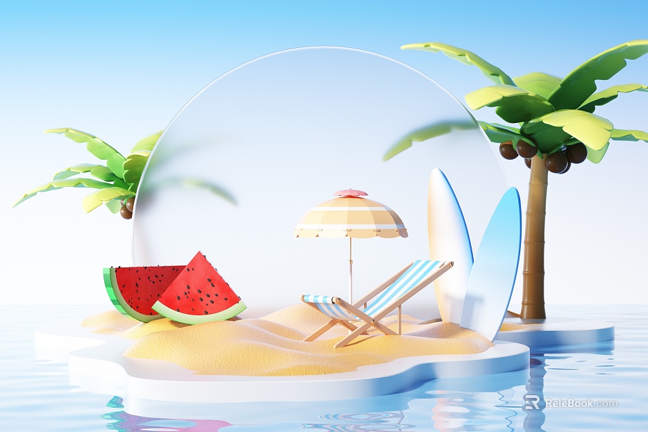 3D Cartoon Wind Island Vacation Scene texture
