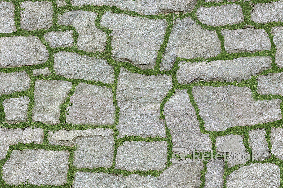 Rustic stone paving texture, featuring irregular, grayish-brown stones with mossy accents, creating an organic and durable pathway surface.