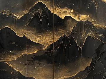 Black gold new Chinese landscape decorative painting texture (ID:ffaeh280689)