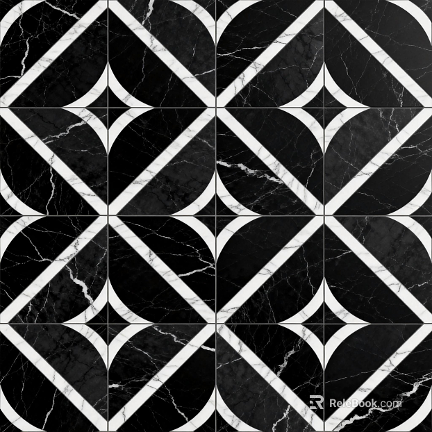 Modern Middle Ancient Style Black and White Stone Parquet Flower Geometric Pattern Water Knife Stone Parquet Floor Tile Light Luxury Black and White Parquet Marble texture