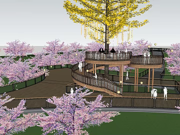 Pink Flower Forest View Platform Garden Scene texture (ID:ffaeh672371)