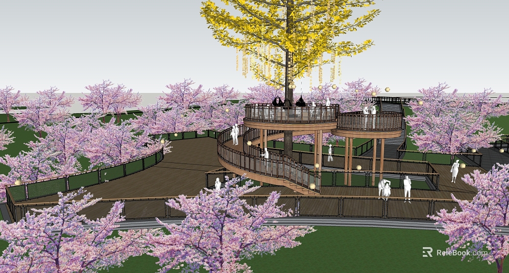 Pink Flower Forest View Platform Garden Scene texture