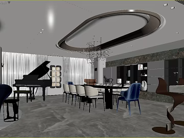 Light Luxury Grey Marble Restaurant Floor 3d model