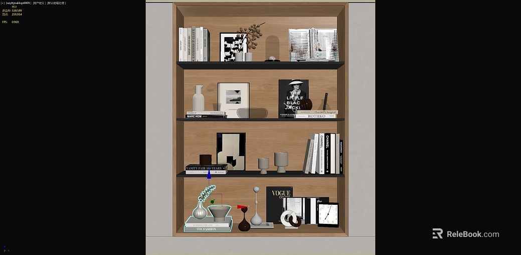 Light log color open bookcase model room display texture