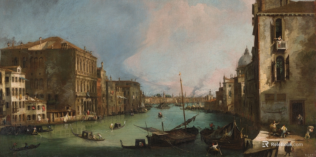 Retro European Water City Landscape Oil Painting texture