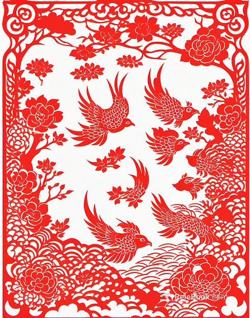 Folk window flower Folk painting Paper-cut painting Decorative painting Iron pot stew texture