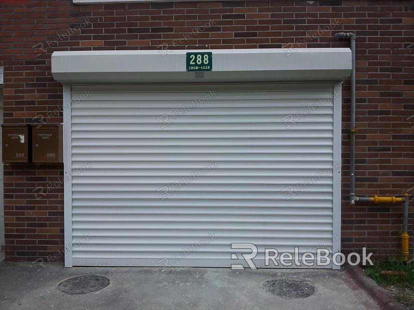 A metallic, rolling shutter door, commonly seen in garages or storefronts, with horizontal slats for flexible vertical movement, secured shut with a padlock.