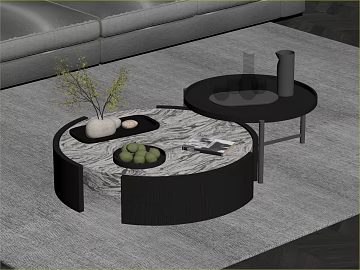 Light Luxury Grey Marble Coffee Table for Living Room texture (ID:ffaeh415411)