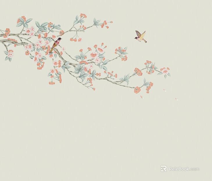 New Chinese Beige Flower and Bird Mural Background Wall texture