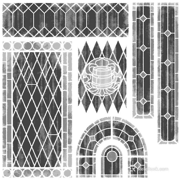 Vintage black and white art glass door and window decoration texture