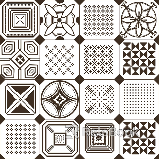 Tile black and white pattern floor tile texture