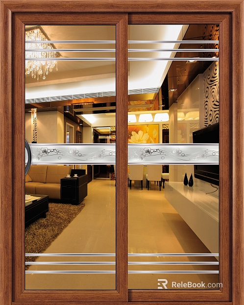 Modern brown frame pattern glass sliding door texture