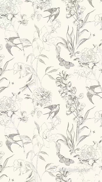 French flora and fauna wallpaper texture