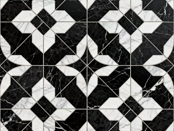 Modern Middle Ancient Style Black and White Stone Parquet Flower Geometric Pattern Water Knife Stone Parquet Floor Tile Light Luxury Black and White Parquet Marble texture (ID:ffaeh115927)