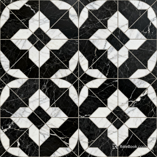 Modern Middle Ancient Style Black and White Stone Parquet Flower Geometric Pattern Water Knife Stone Parquet Floor Tile Light Luxury Black and White Parquet Marble texture