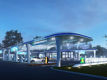 Modern blue charging station exterior scene diagram 3d model
