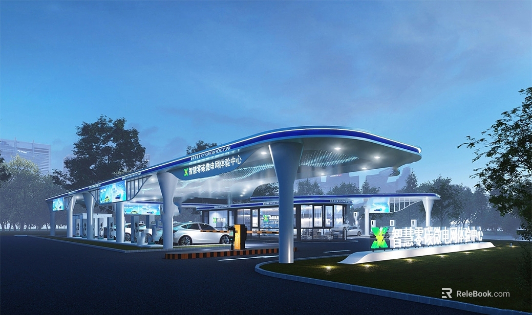 Modern blue charging station exterior scene diagram texture